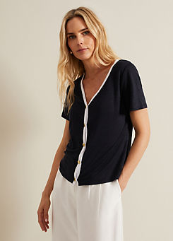 Phase Eight Dorothy Contrast Piping Linen Top