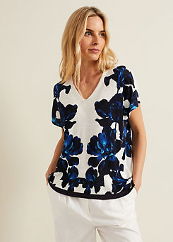 Phase Eight Mia Floral Print Linen Knit Top