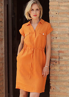 Pomodoro Linen Safari Dress in Orange
