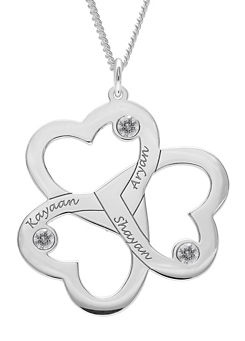 Precious Sentiments Personalised Sterling Silver & Crystal Three Hearts Pendant