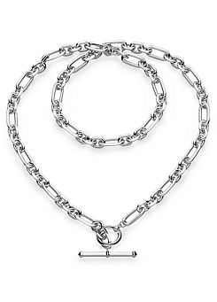 Rhodium Plated Sterling Silver Figaro Chain T-Bar Necklace, 18’ by Kit Heath