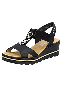 Rieker 67498 Ladies Black Elasticated Sandals