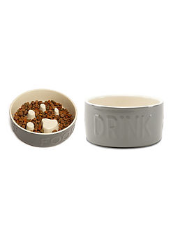 Scruffs Classic Slow Feeder 16cm & Drink Bowl 15cm Set for Dogs or Cats
