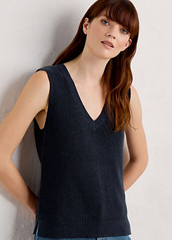 Seasalt Cornwall Navy Lookout Point V-neck Knitted Vest Top