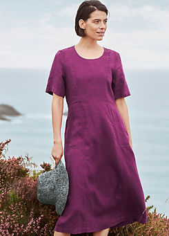 Seasalt Cornwall Purple Grass Wave Linen Midi Dress