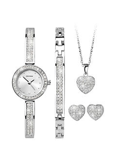 Sekonda Ladies Silver Alloy Semi-Bangle Analogue 22mm Watch, Earrings, Bracelet And Pendant Gift Set