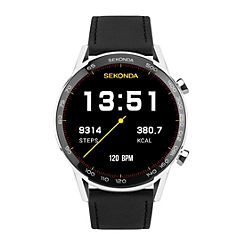 Sekonda Mens Active Plus 45 mm Smart Watch - Black Leather Strap
