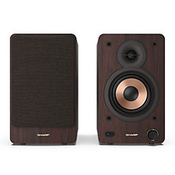 Sharp CP-SS30(BR) 2-Way Active Bookshelf Speakers with Bluetooth Audio Streaming - Brown