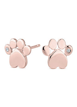 Simply Silver 14ct Rose Gold Sterling Silver 925 Cubic Zirconia Paw Print Stud Earrings