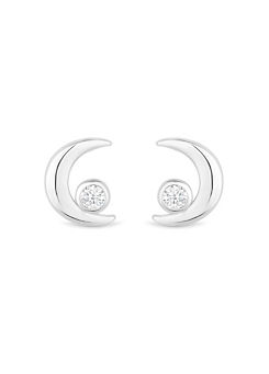 Simply Silver Recycled Sterling Silver 925 Mini Moon Stud Earrings