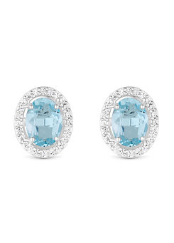 Simply Silver Sterling Silver 925 Blue Topaz Halo Earrings