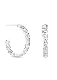 Simply Silver Sterling Silver 925 Chain Link Fine Hoop Earrings