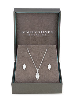 Simply Silver Sterling Silver 925 Marquise Navette Set - Gift Boxed