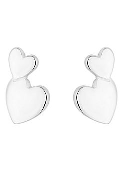 Simply Silver Sterling Silver 925 Mini Double Heart Stud Earrings