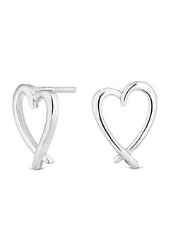 Simply Silver Sterling Silver 925 Open Crossover Heart Stud Earrings