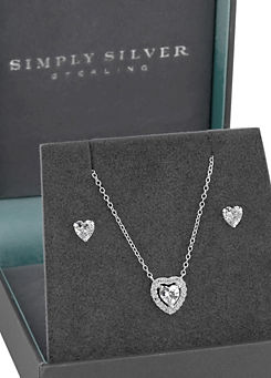 Simply Silver Sterling Silver 925 Plated Halo Heart Set