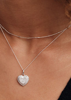 Simply Silver Sterling Silver 925 Polished & Pave Heart Pendant Necklace