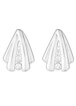 Simply Silver Sterling Silver 925 Polished and Cubic Zirconia Shell Stud Earrings