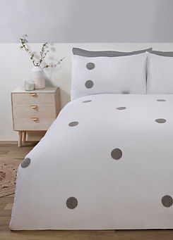 Sleepdown White Embroidered Tufted Polka Dot Circles Duvet Cover Set