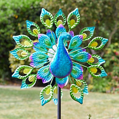 Smart Garden Solar Powered Hand Painted Peacock Wind Spinner