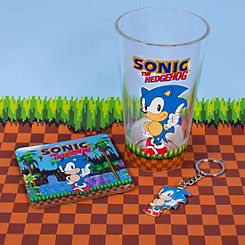 Sonic The Hedgehog Sonic Keyring, Glass & Coaster Set
