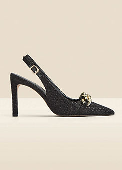 Sosandar Ariana Black Boucle Chain Detail Slingback Court Shoes