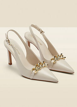 Sosandar Ariana Cream Leather Chain Detail Slingback Court Shoes