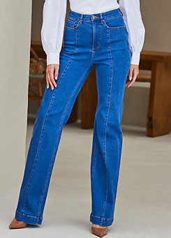 Sosandar Mid Blue Wide Leg Pintuck Jeans