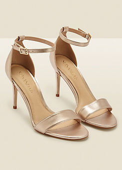 Sosandar Nia Champagne Gold Leather Barely There High Heel Sandals