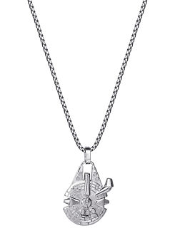 Star Wars Disney Silver Stainless Steel Millennium Falcon Pendant with Box Chain