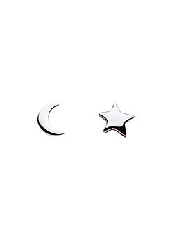 Sterling Silver Crescent Moon and Star Stud Earrings by Dew