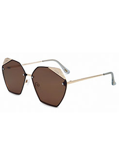 Storm London ’Thoas’ Fashion Ladies Rimless Hex Style Sunglasses with Solid Brown Lenses