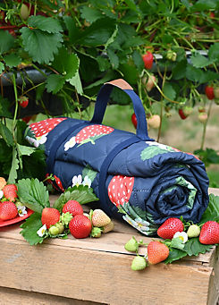 Summerhouse by Navigate Strawberries & Cream Navy Quilted Picnic Blanket
