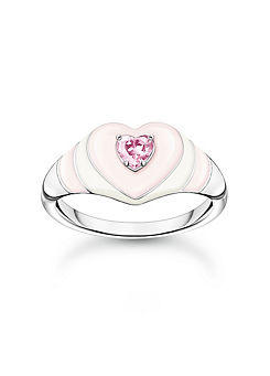 THOMAS SABO Pink Stone Silver Heart Ring