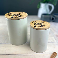 The Just Slate Company Oak & Ceramic Small Storage Jar Stag