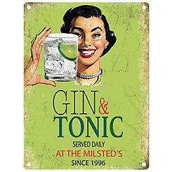 The Original Metal Sign Company Gin & Tonic Served Daily- Personalised Metal Sign for the Home