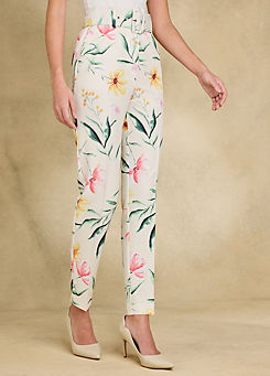 Together Belted Floral Printed Slim Ankle Grazer Trousers