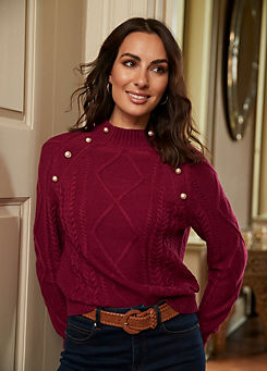 Together Burgundy Button Detail Cable Knit Jumper