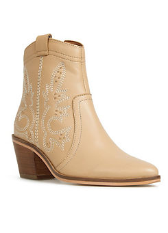 Together Ecru Leather Western Studded Detail Boots