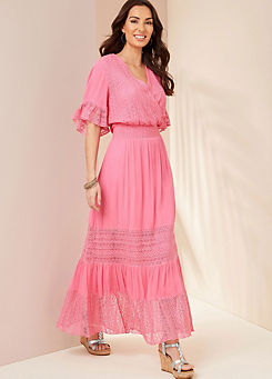 Together Pink Lace Trim Maxi Dress