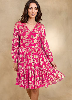 Together Raspberry Jacquard Tiered Dress