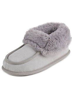 Totes Isotoner Ladies Grey Real Suede Moccasin Bootie Slippers