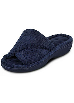 Totes Isotoner Ladies Navy Popcorn Turnover Open Toe Slippers