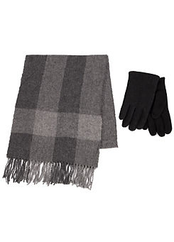 Totes Toasties Men’s Cold Weather Wool Blend Check Scarf & Glove Set