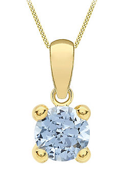 Tuscany 9ct Gold Sky Blue 5mm CZ March Birthstone Pendant on the 18ich Curb Chain