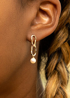 Tuscany Gold 9CT Yellow Gold Double Link Fresh Water Pearls Drop Stud Earrings