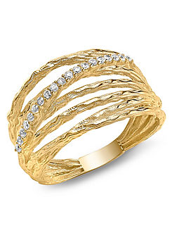 Tuscany Gold 9ct Yellow Gold Cubic Zirconia Crossover Diamond Cut Multi-Strand Ring