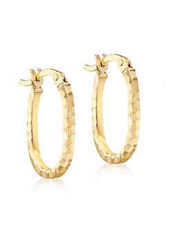 Tuscany Gold 9ct Yellow Gold Diamond Cut 10.5mm x 11mm Oval Hoop Earrings