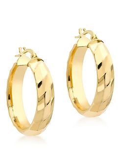 Tuscany Gold 9ct Yellow Gold Tube Patterned Round Hoop Creole Earrings