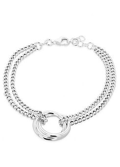 Tuscany Silver Sterling Linked-Rings Double-Curb Chain Adjustable Bracelet